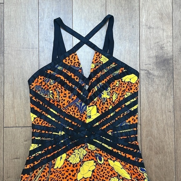 NWT French Connection Orange yellow floral Surf Island Silk Strappy Dress size 2 - Picture 5 of 14